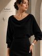 Women’s Cowl Neck Ribbed Knit Bodycon Midi Dress, Cotton Stretch Dolman Sleeve Sweater Dress for Work, Date Night & Fall Outfits