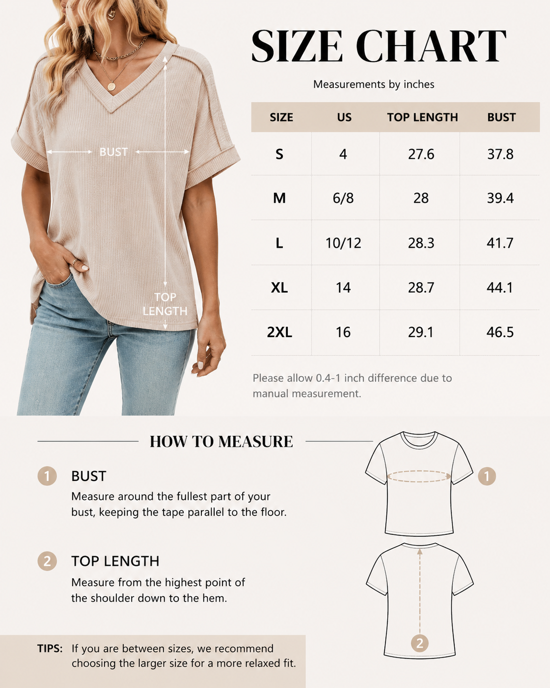 Women’s Corded Rib V-Neck Short Sleeve Top, Soft Stretch Exposed Seam Loose Fit T-Shirt, Casual Summer Tee for Everyday Outfits