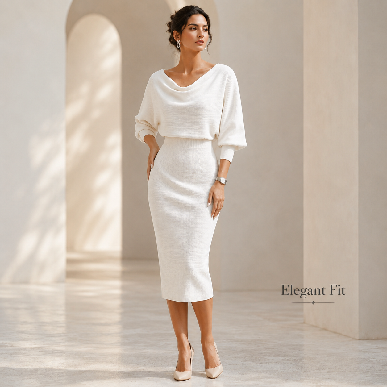 Women’s Cowl Neck Ribbed Knit Bodycon Midi Dress, Cotton Stretch Dolman Sleeve Sweater Dress for Work, Date Night & Fall Outfits