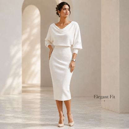 Women’s Cowl Neck Ribbed Knit Bodycon Midi Dress, Cotton Stretch Dolman Sleeve Sweater Dress for Work, Date Night & Fall Outfits