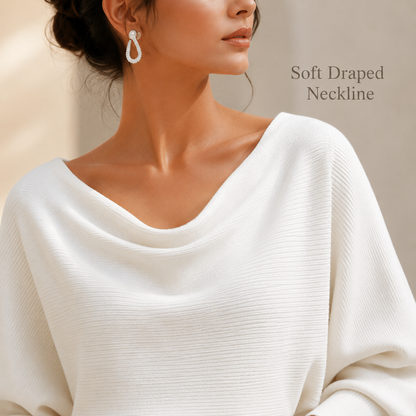 Women’s Cowl Neck Ribbed Knit Bodycon Midi Dress, Cotton Stretch Dolman Sleeve Sweater Dress for Work, Date Night & Fall Outfits