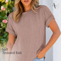 Women’s Textured Short Sleeve Knit Top, Round Neck Exposed Seam Tee, Soft Stretch Loose Fit Casual Summer Shirt for Everyday Outfits