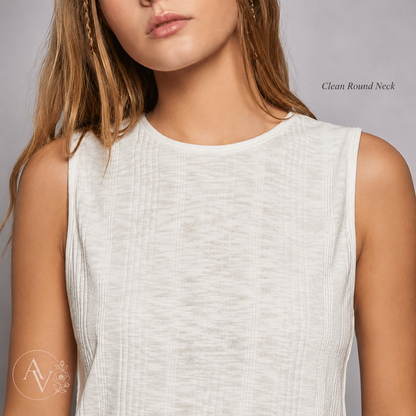 Women’s Textured Knit Cropped Tank Top, Sleeveless Round Neck Slim Fit Cotton Blend Summer Layering Shirt