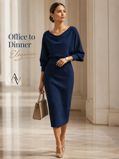 Women’s Cowl Neck Ribbed Knit Bodycon Midi Dress, Cotton Stretch Dolman Sleeve Sweater Dress for Work, Date Night & Fall Outfits